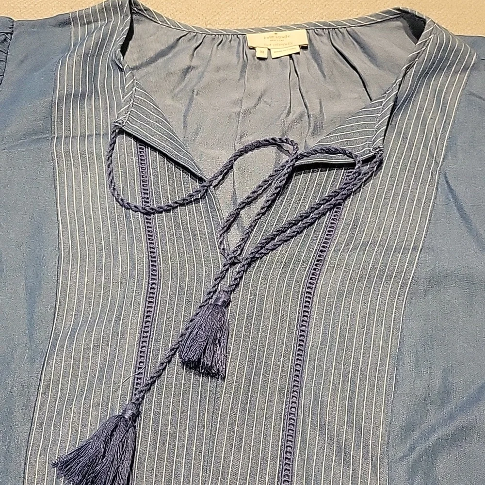 Kate Spade Railroad Top Indigo Broome Street Chambray Tassels Medium Loose Fit